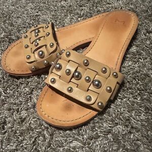 Marc Fisher LTD Studded Tan Slide Sandals
